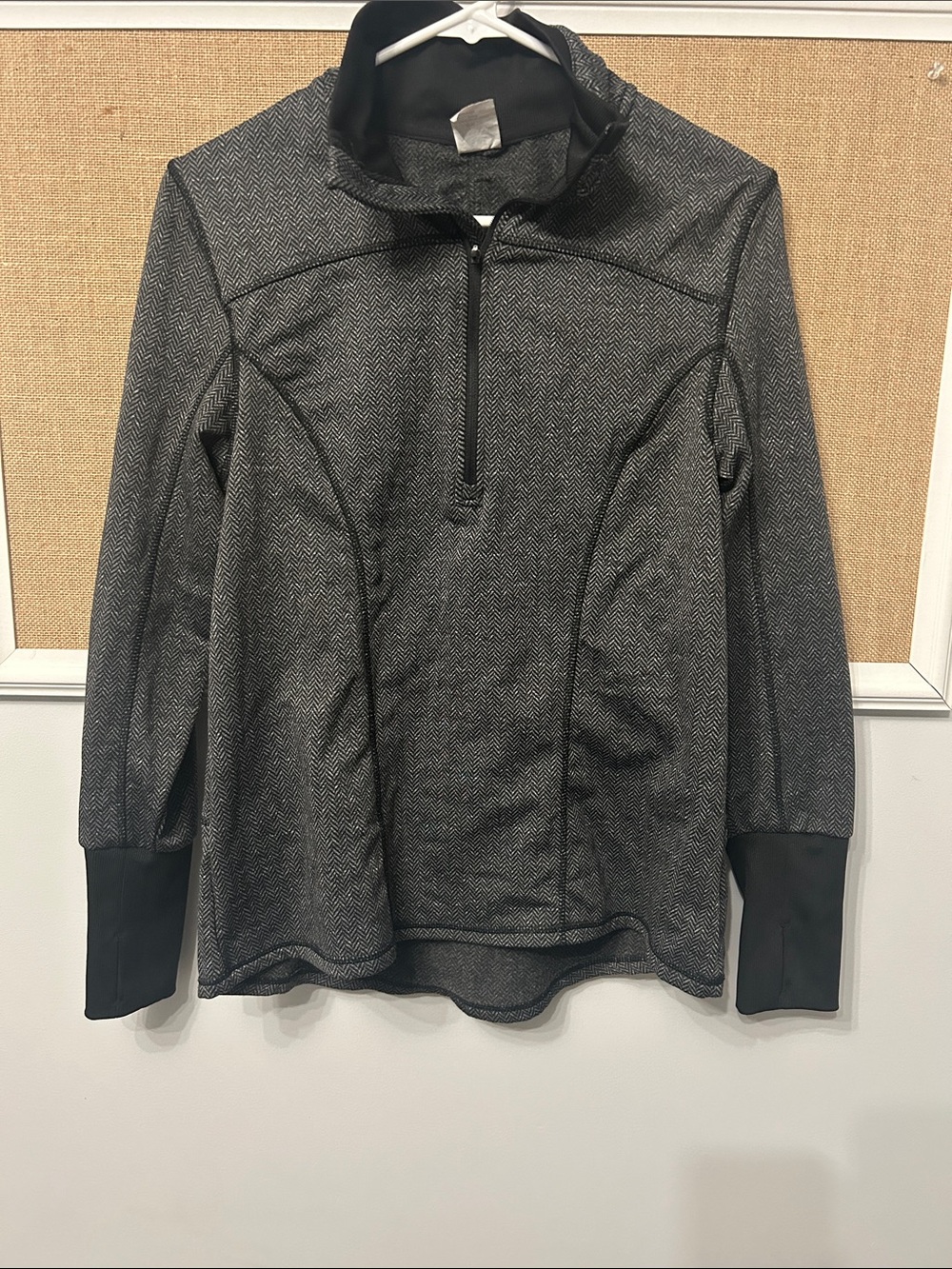 Athletic Works Gray Herringbone Half-Zip Turtleneck Pullover